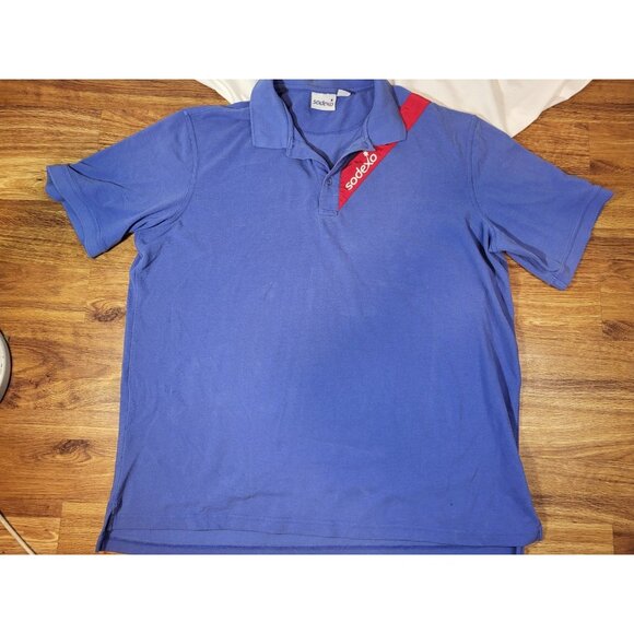 Sodexo Polo Shirt Adult 3XL Blue Red Uniform Workwear Short Sleeve Rugby Mens - Picture 1 of 4